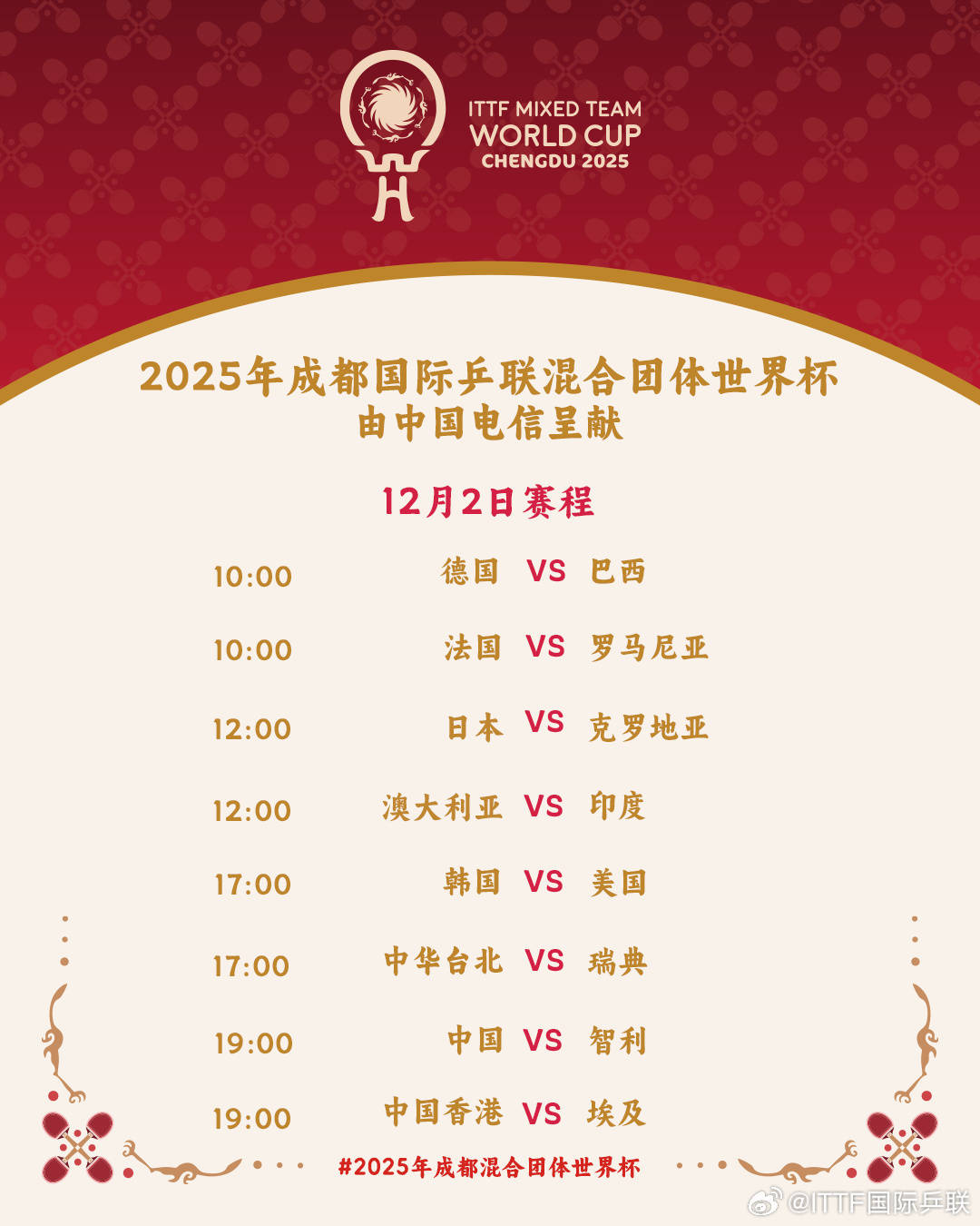 皇冠信用庄家
_国际乒联混团世界杯分组出炉:中国与中国香港同组